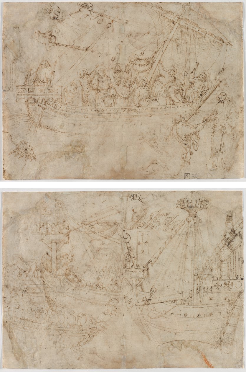 Navicella (recto) Deux dessins de navires (verso) - Parri Spinelli