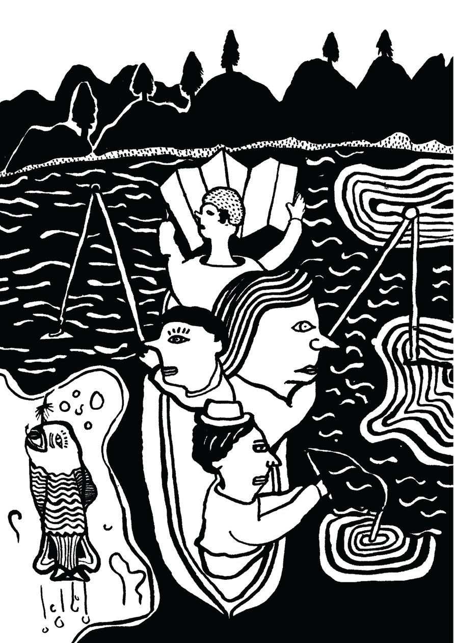 Attraper un poisson, 2014 (encre et pinceau) - Pat Macdonald