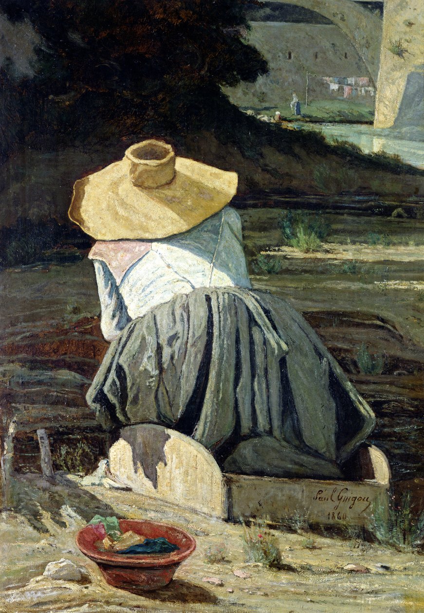 Lavandière au bord de la rivière, 1860 - Paul Camille Guigou