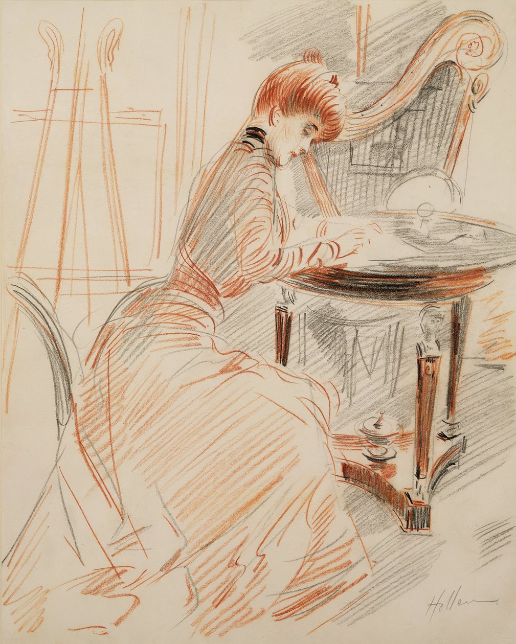 Madame Helleu écrivant - Paul Cesar Helleu