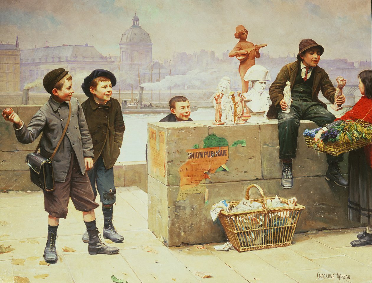 Jeunes colporteurs sur le Pont des Arts, Paris - Paul Charles Chocarne Moreau