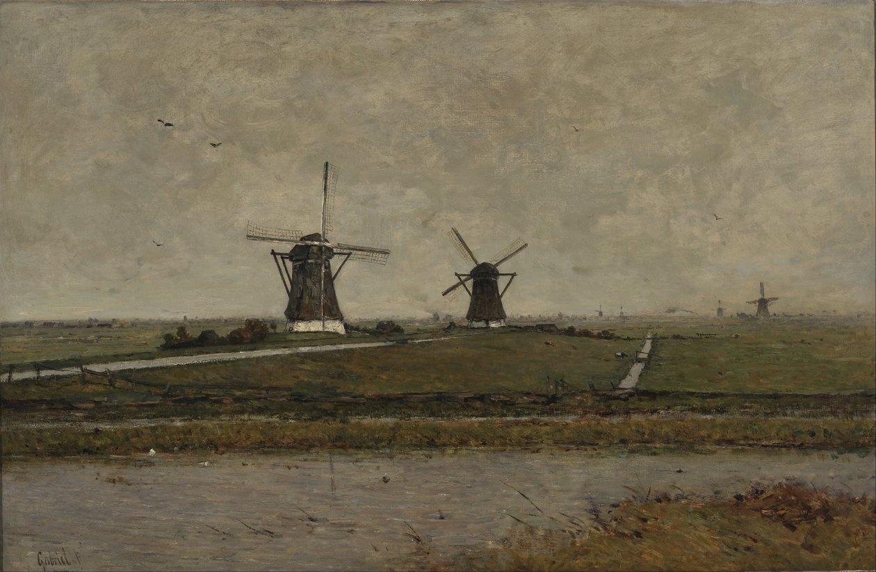 Polder avec moulins près d