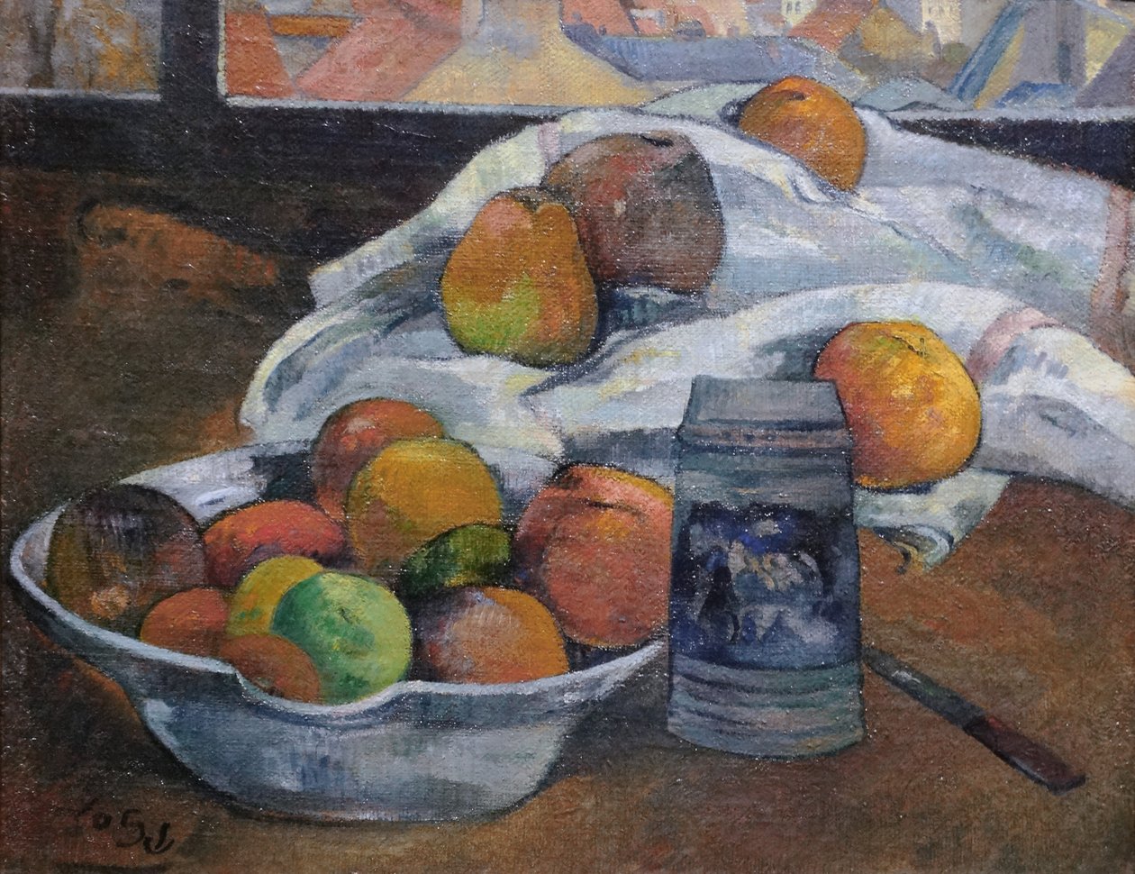 Bol de fruits et chope devant une fenêtre, c.1890 - Paul Gauguin