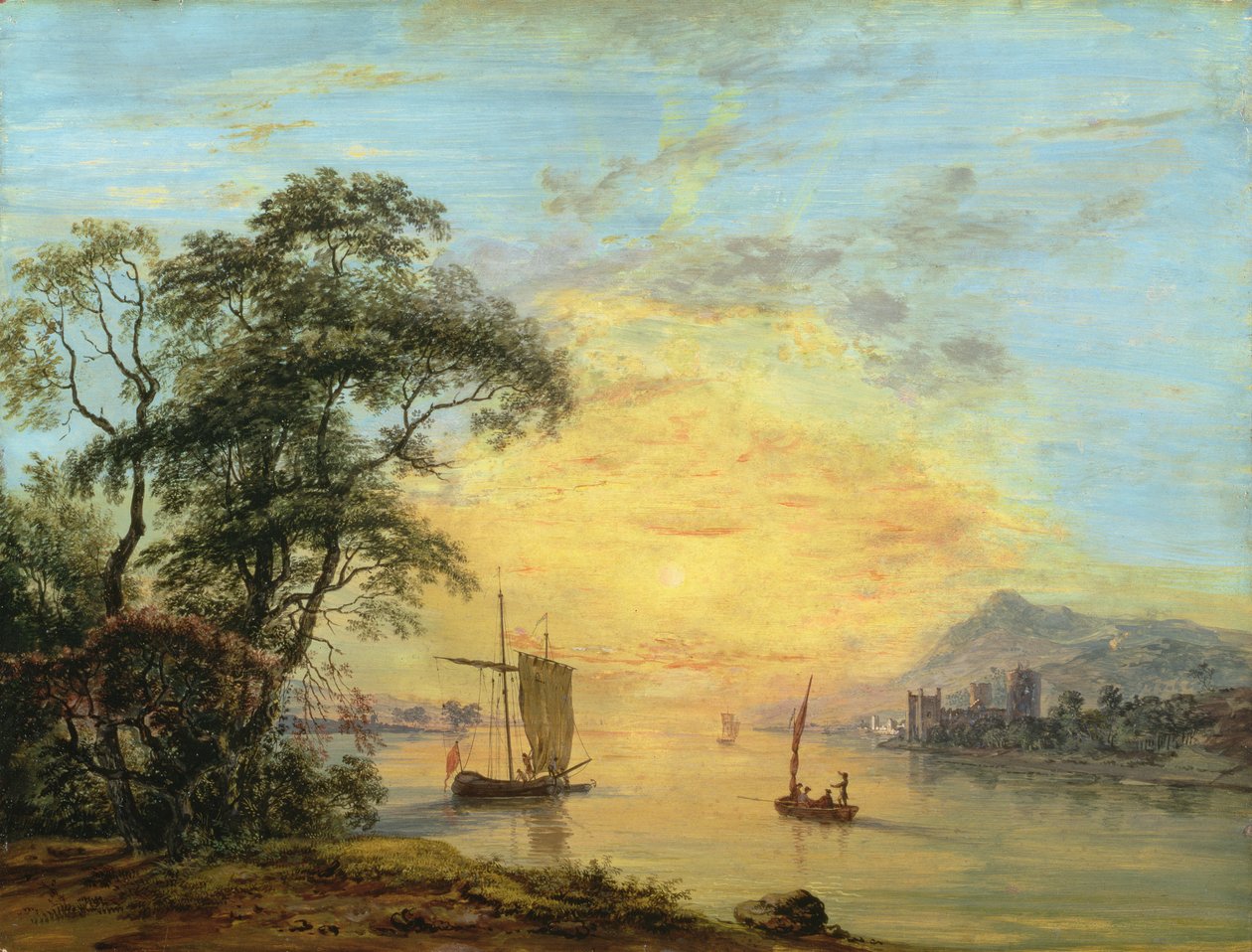 Paysage fluvial au coucher du soleil gallois, vers 1775-1800 - Paul Sandby