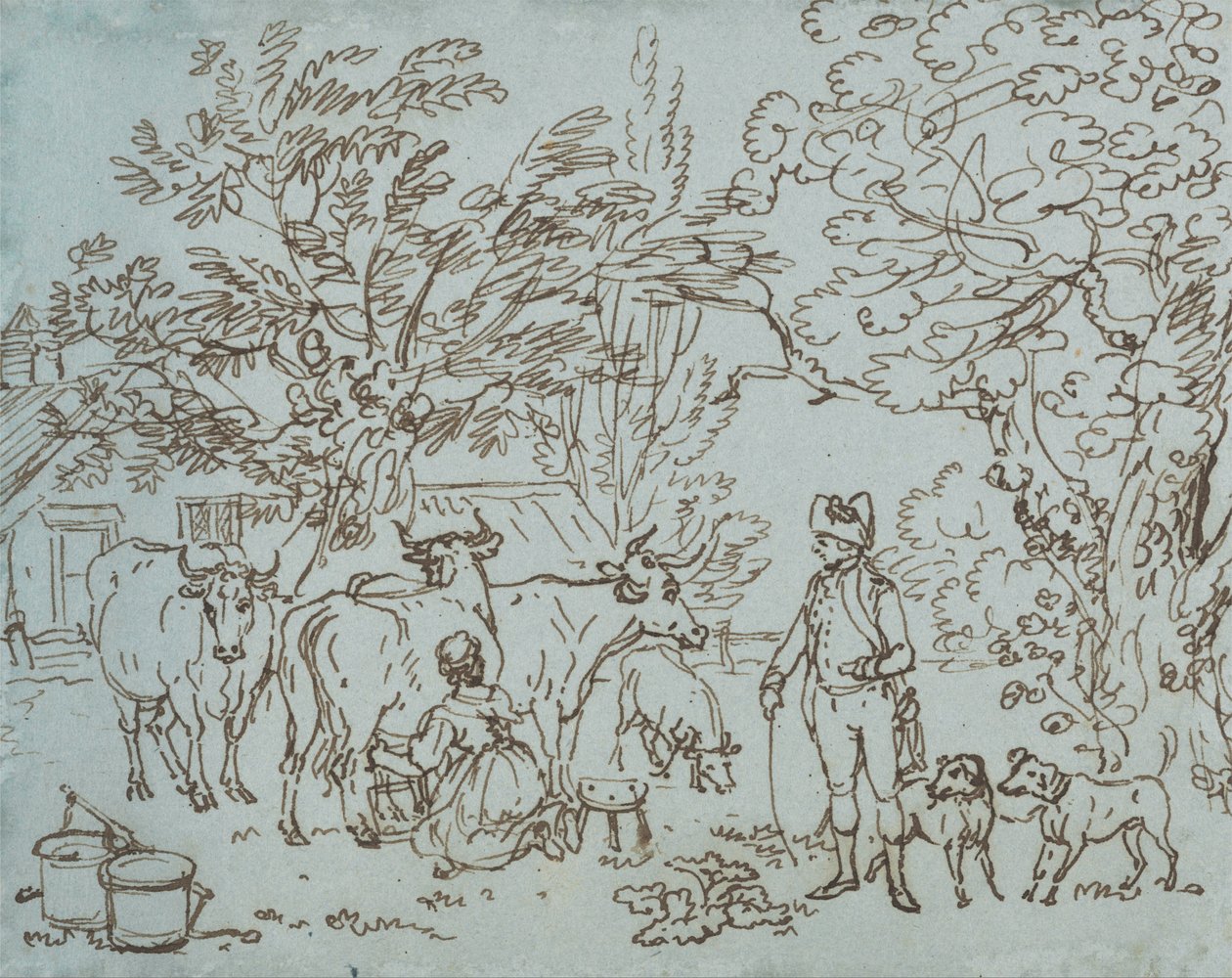 Paysage avec une laitière et un beau - Paul Sandby