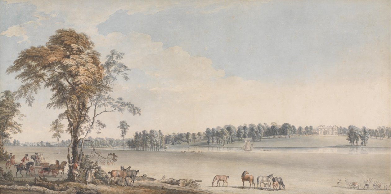 Vue nord-ouest de Wakefield Lodge dans la forêt de Whittlebury, Northamptonshire - Paul Sandby