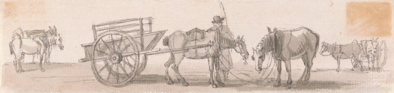 Chariot basculant à deux roues avec chevaux - Paul Sandby