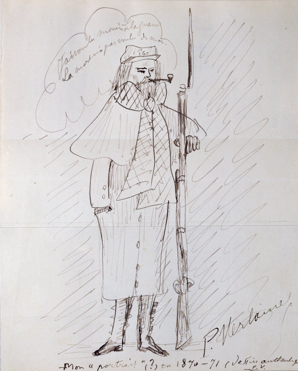 Autoportrait en soldat, 1870-71 (stylo et encre sur papier) - Paul Verlaine