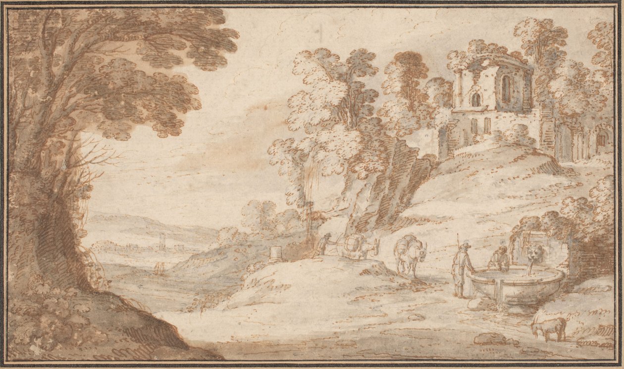 Paysage classique avec une fontaine - Paul Bril