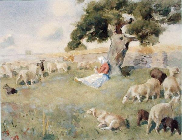 Berger avec un Troupeau de Moutons - Paul Burman