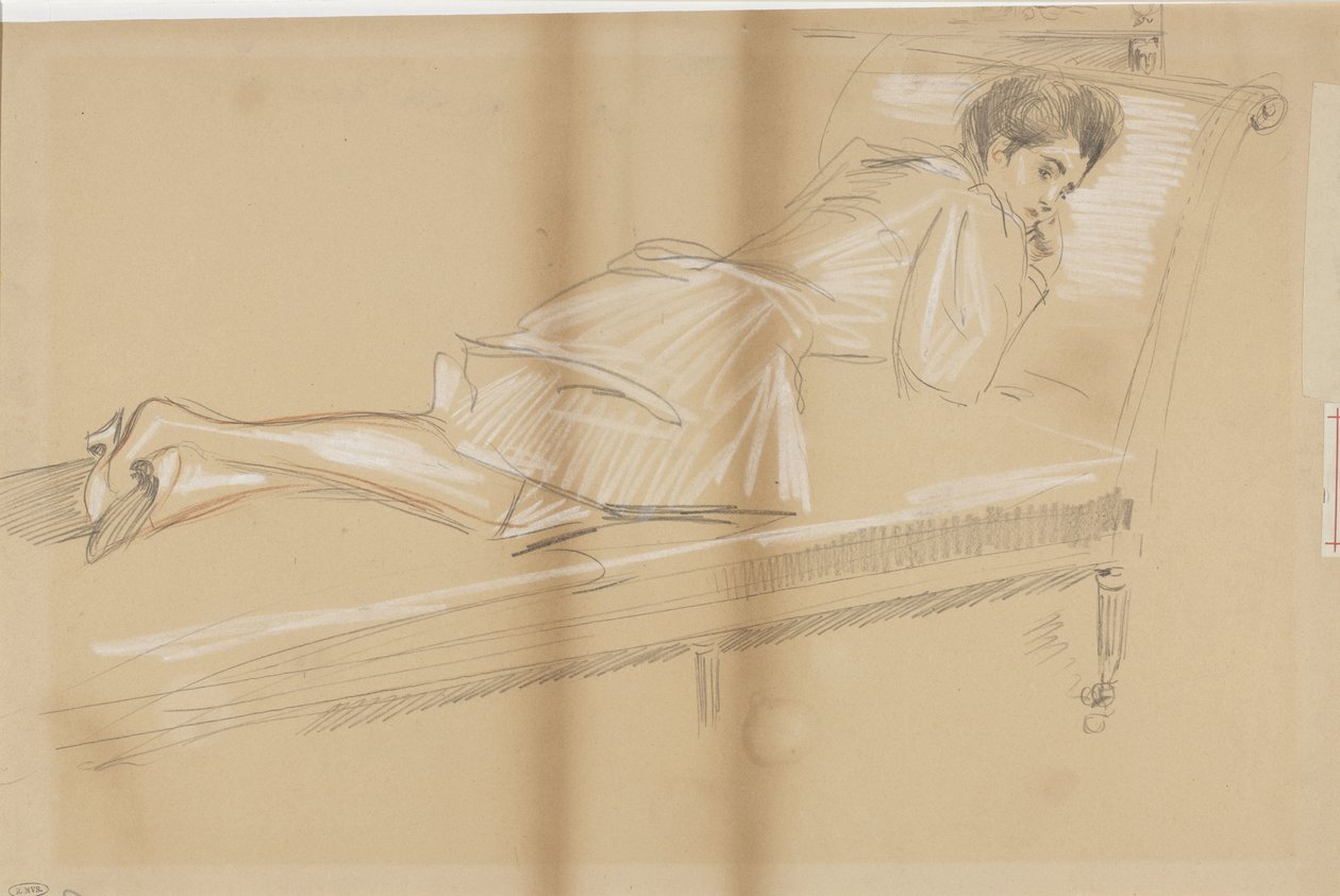 Femme allongée sur un banc de repos - Paul Cesar Helleu