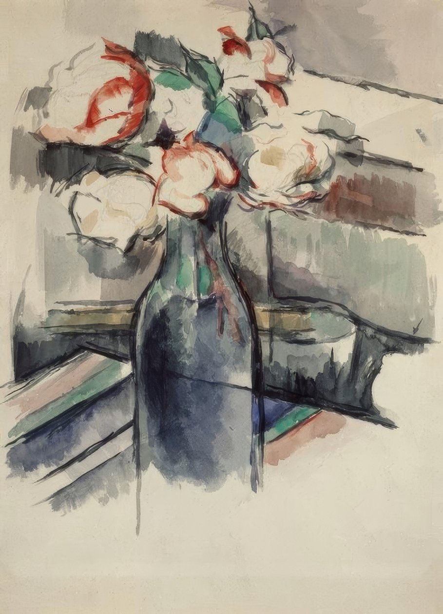 Roses dans une bouteille - Paul Cézanne
