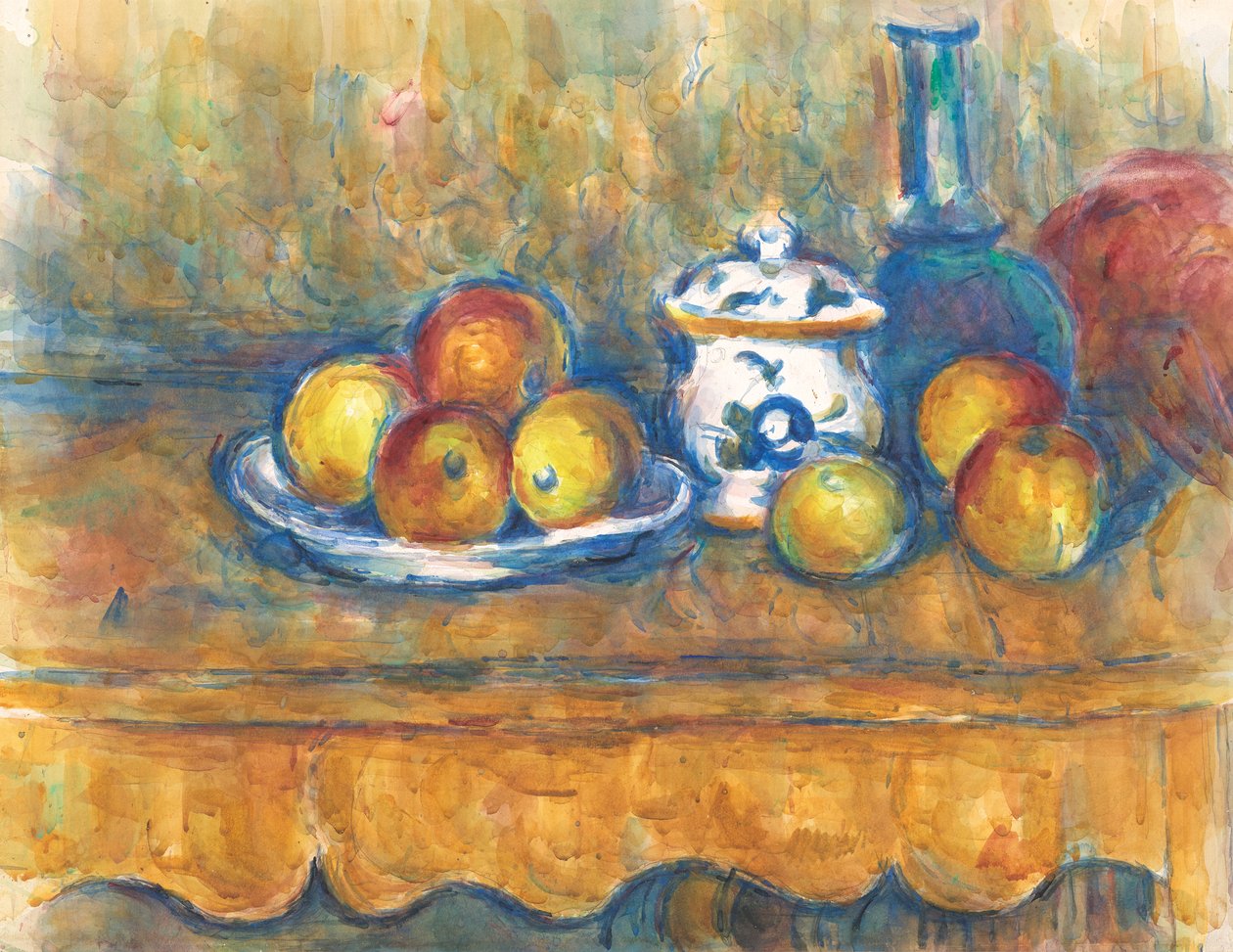 Nature morte avec bouteille bleue, sucrier et pommes - Paul Cézanne