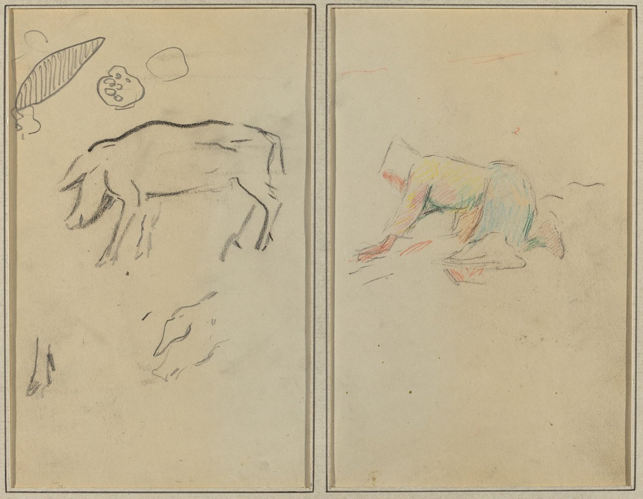 Un Cochon ; Paysan Breton à Genoux (verso) - Paul Gauguin
