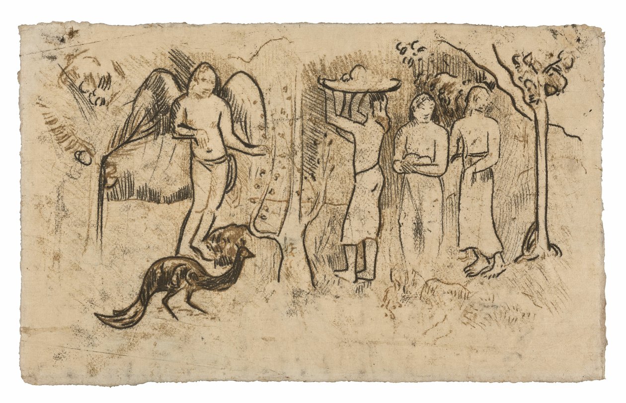 Ange, paon et trois tahitiens - Paul Gauguin