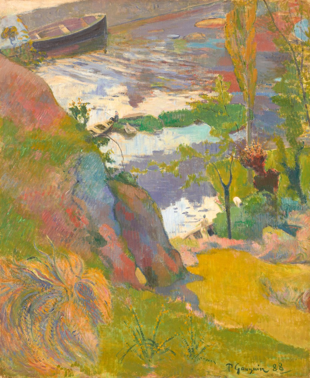 Pêcheur et baigneurs à l