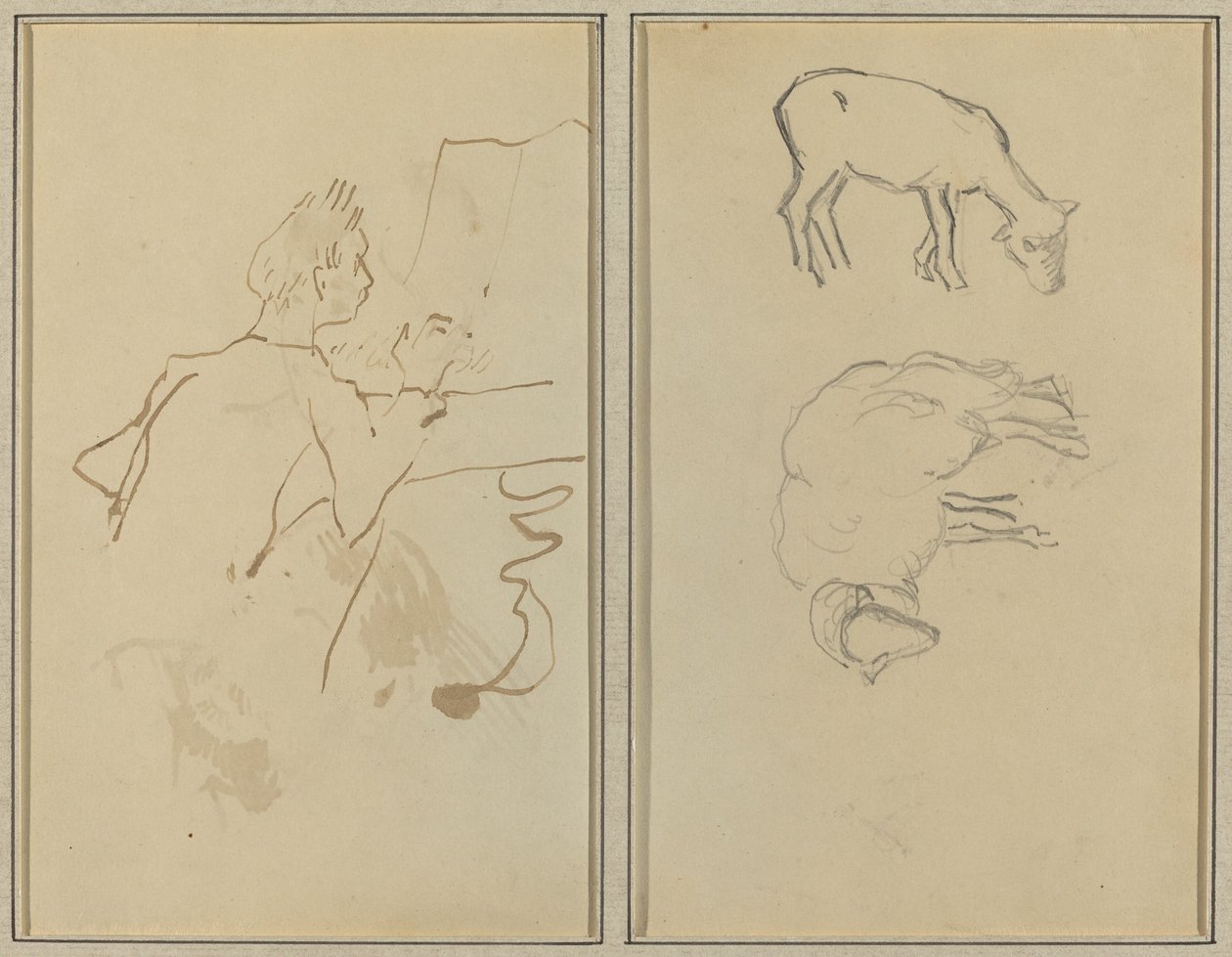 Homme jouant du piano; Deux moutons (verso) - Paul Gauguin