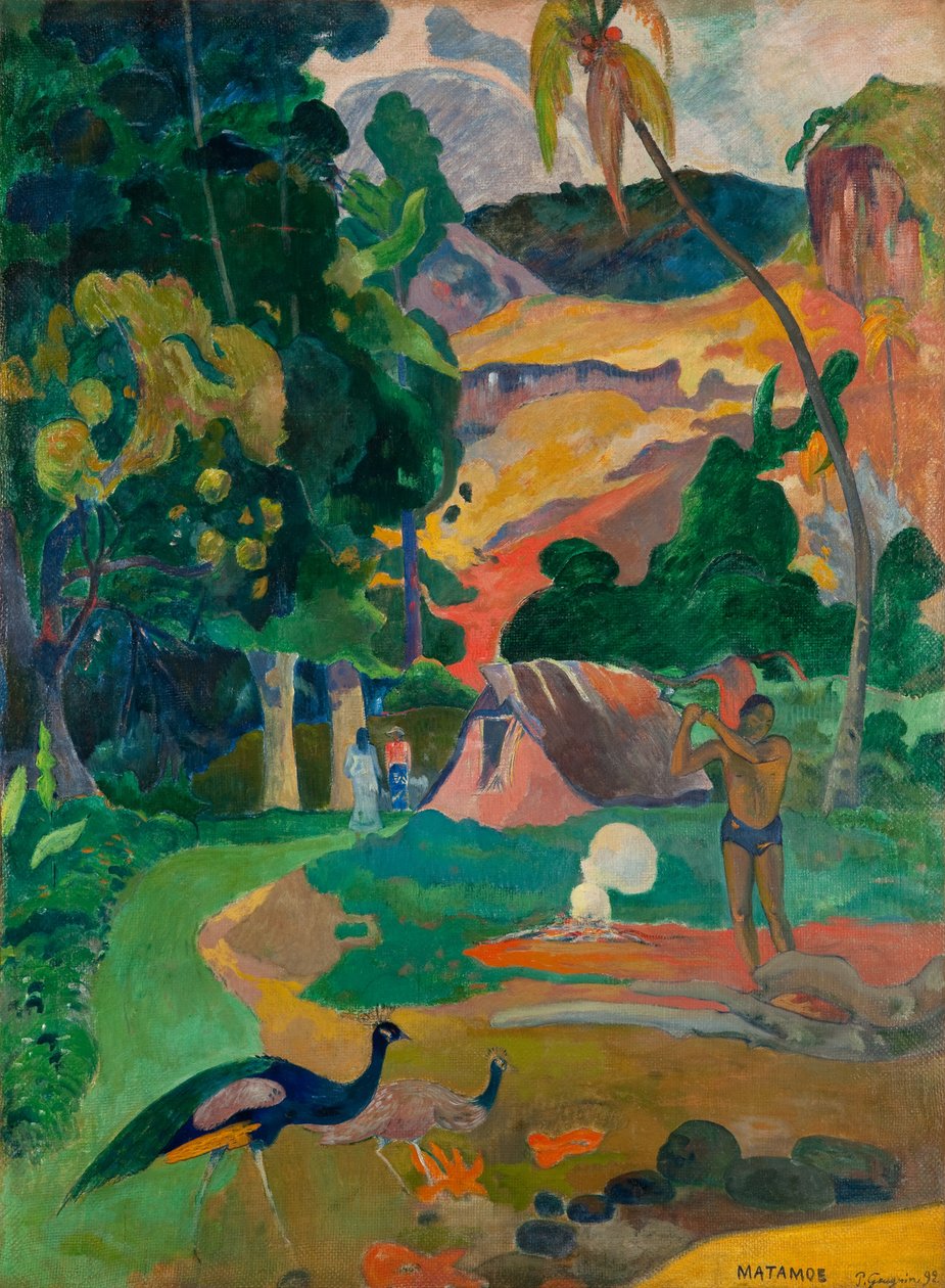 Tahitien :  Matamoe Matamoe (Mort), Paysage avec paons - Paul Gauguin