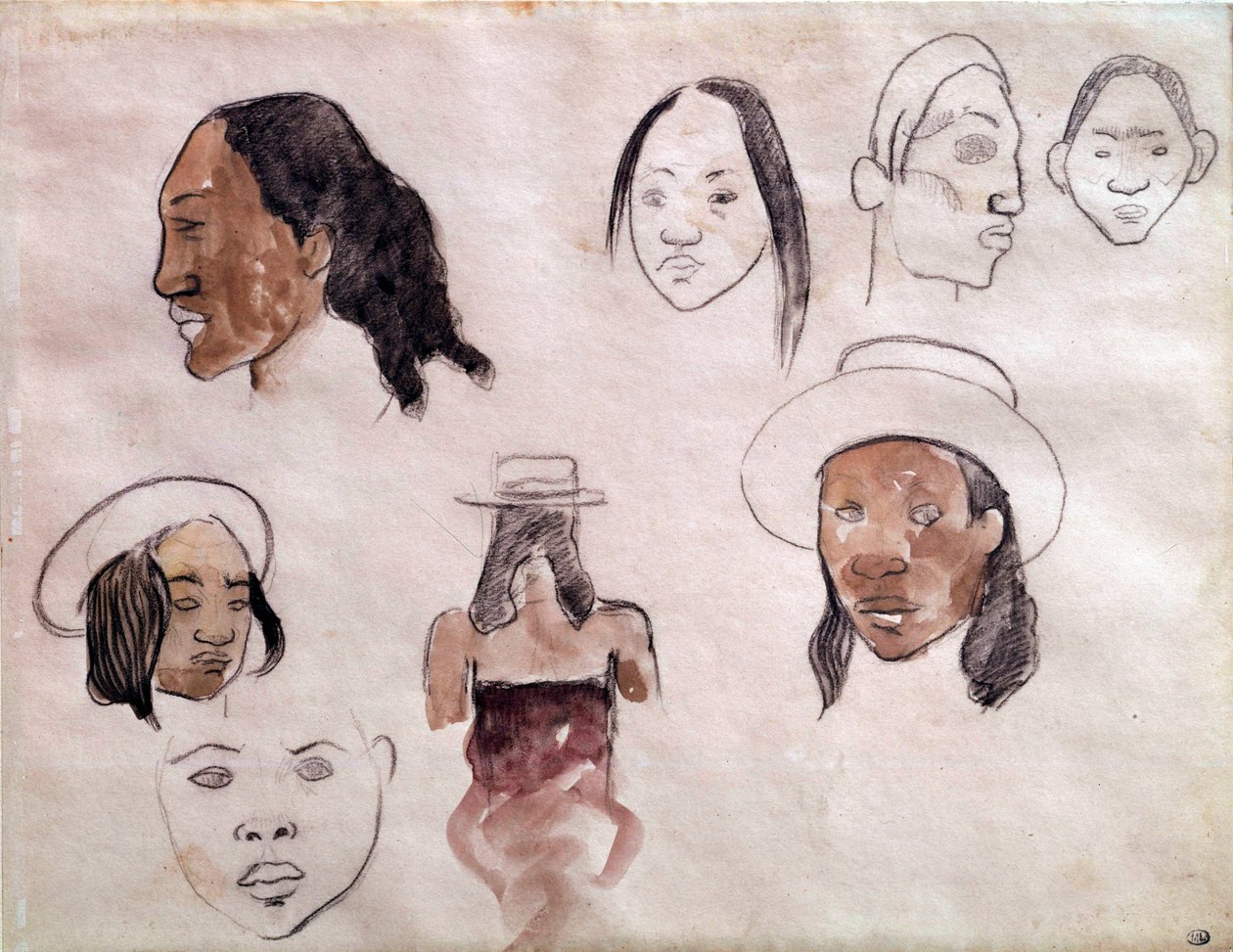Têtes tahitiennes. Aquarelle de Paul Gauguin (1848-1903) - Paul Gauguin