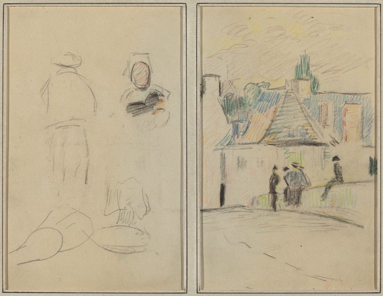 Deux figures bretonnes; Pont à Pont-Aven [recto] - Paul Gauguin