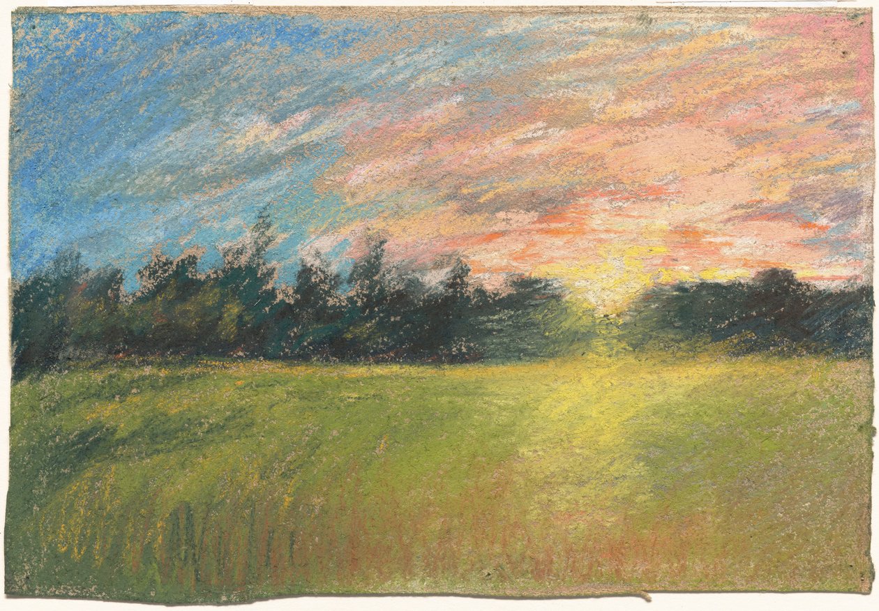 Un pré au coucher du soleil - Paul Huet