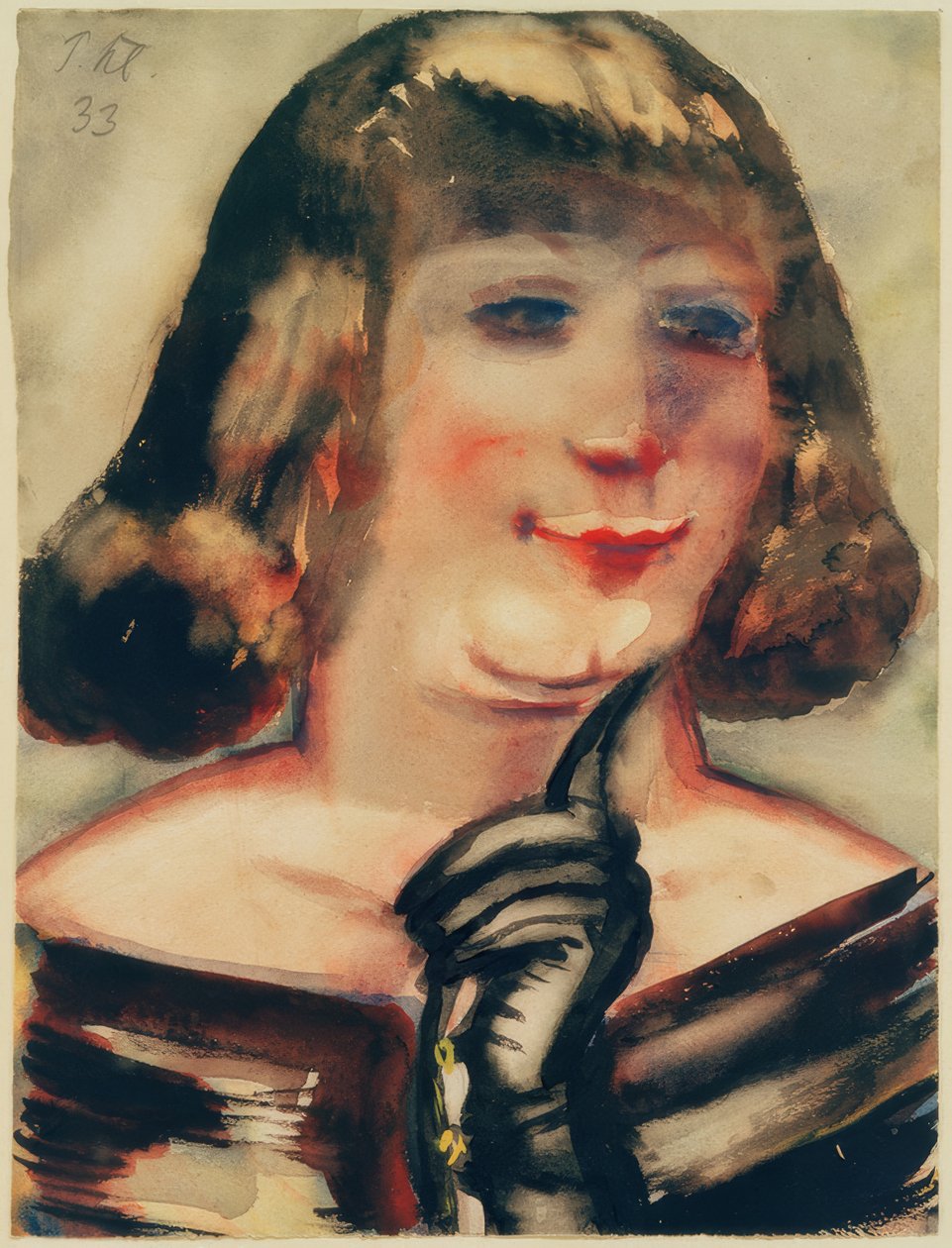 Portrait de dame avec gant noir - Paul Kleinschmidt