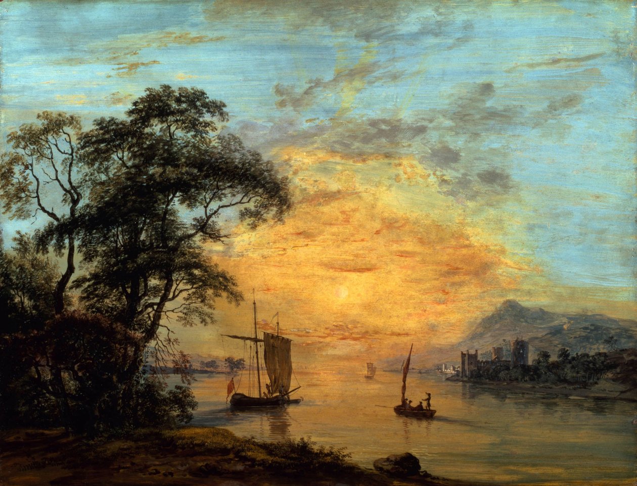 Paysage de rivière au coucher de soleil gallois. - Paul Sandby