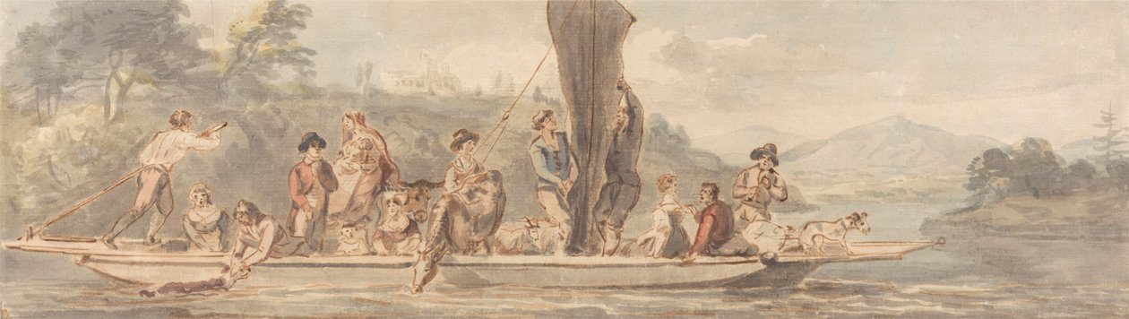 Bac avec de nombreux passagers et animaux - Paul Sandby