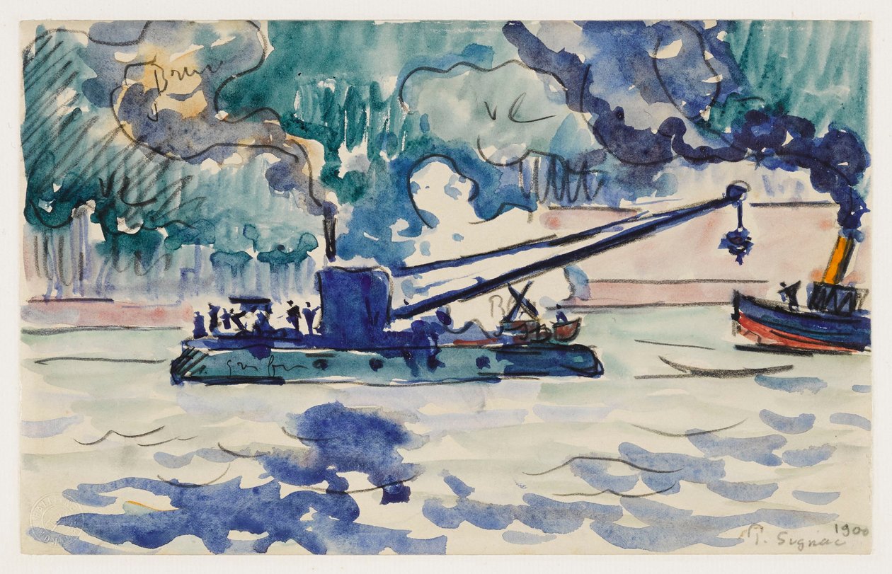 Grue flottante et remorqueur - Paul Signac