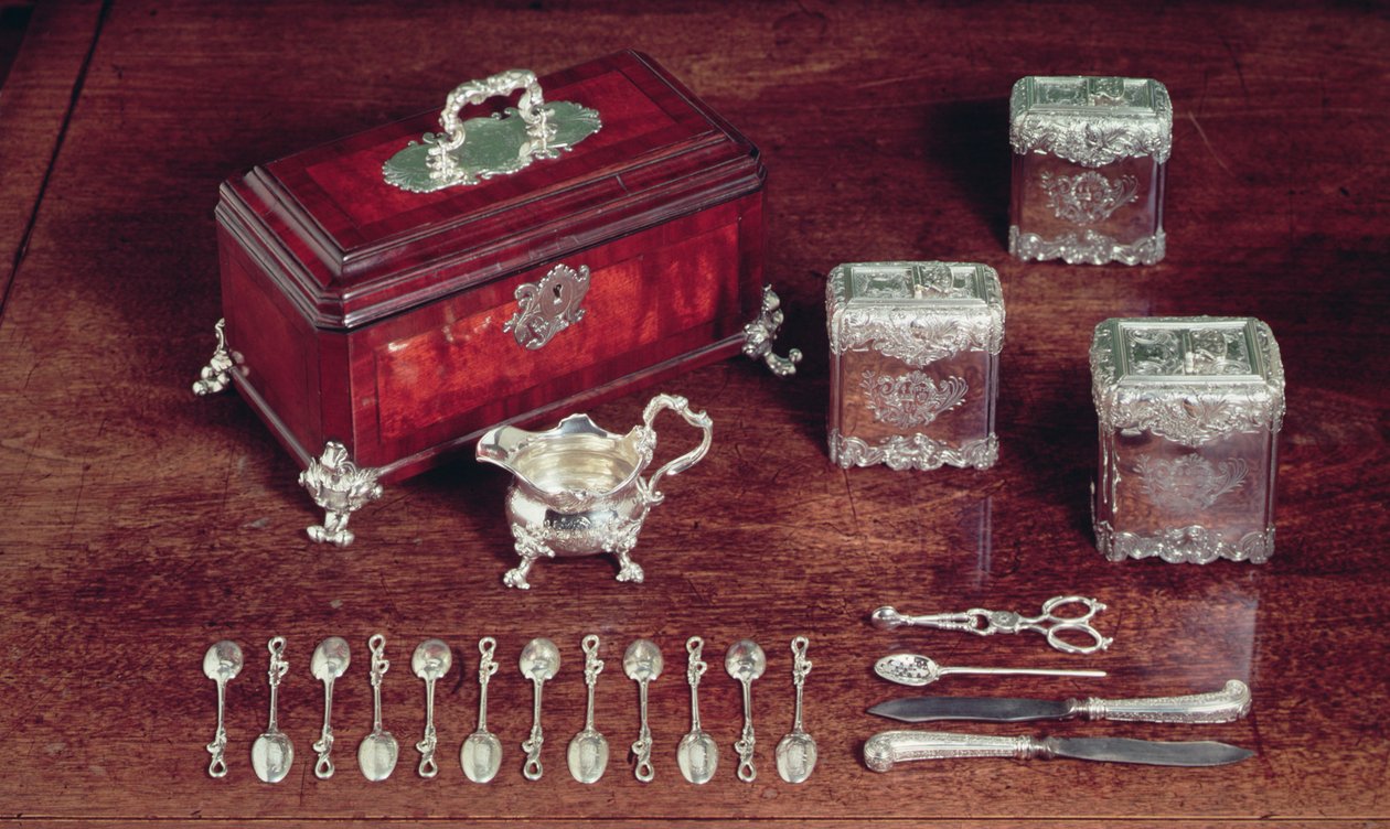 Équipage à thé, vers 1735 (argent et bois) - Paul de Lamerie