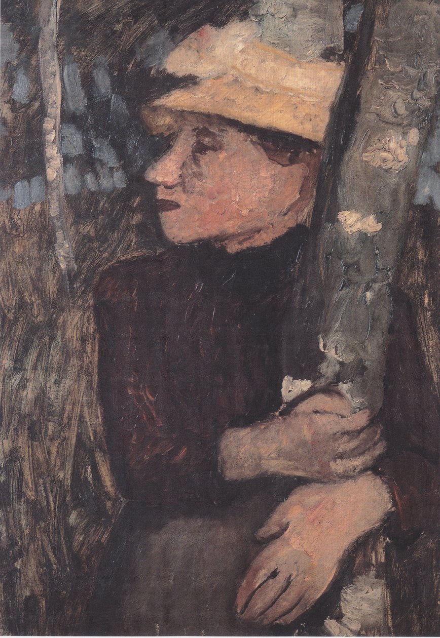 Femme avec chapeau de paille entre les bouleaux - Paula Modersohn Becker