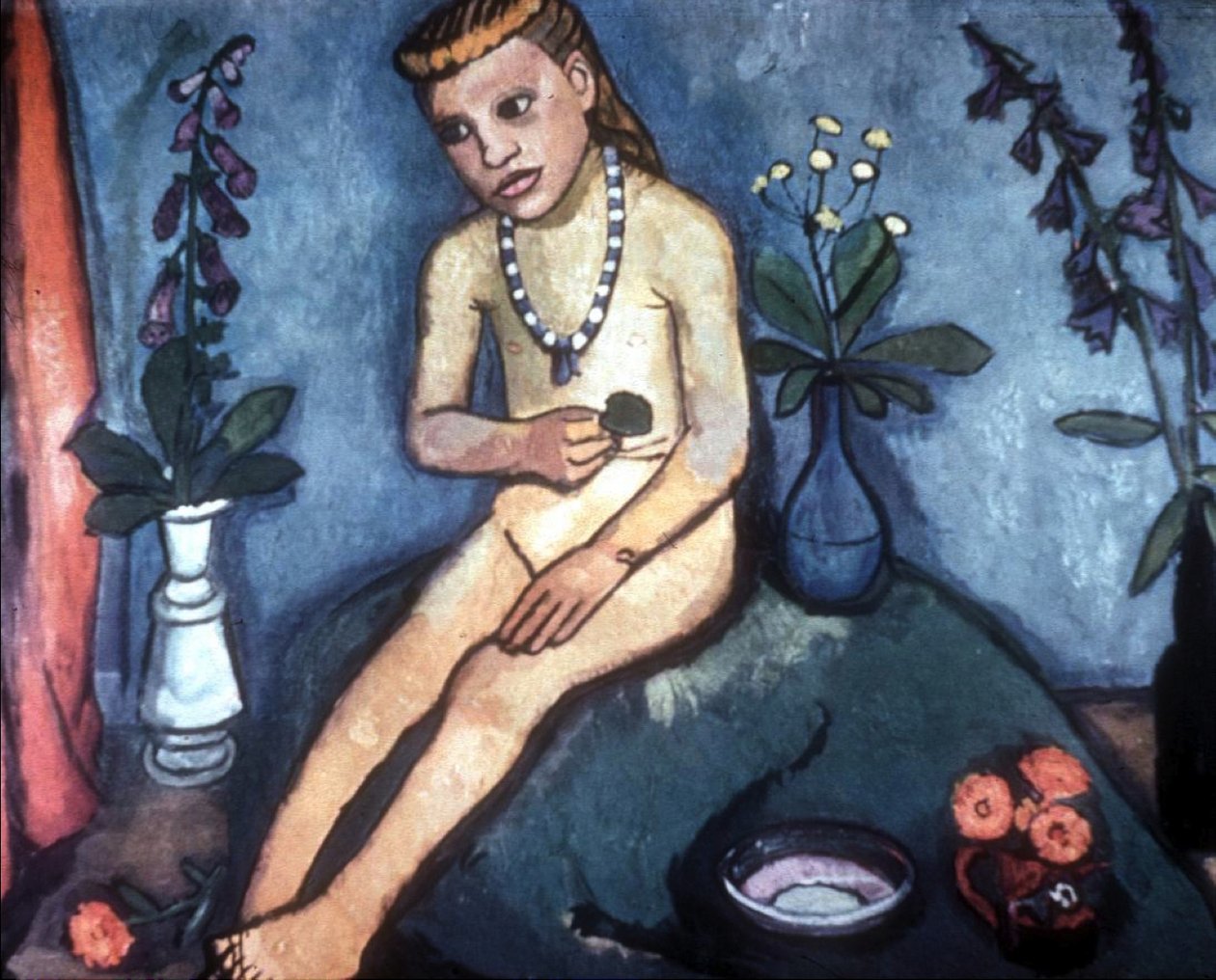 Nu féminin assis avec vases de fleurs - Paula Modersohn Becker
