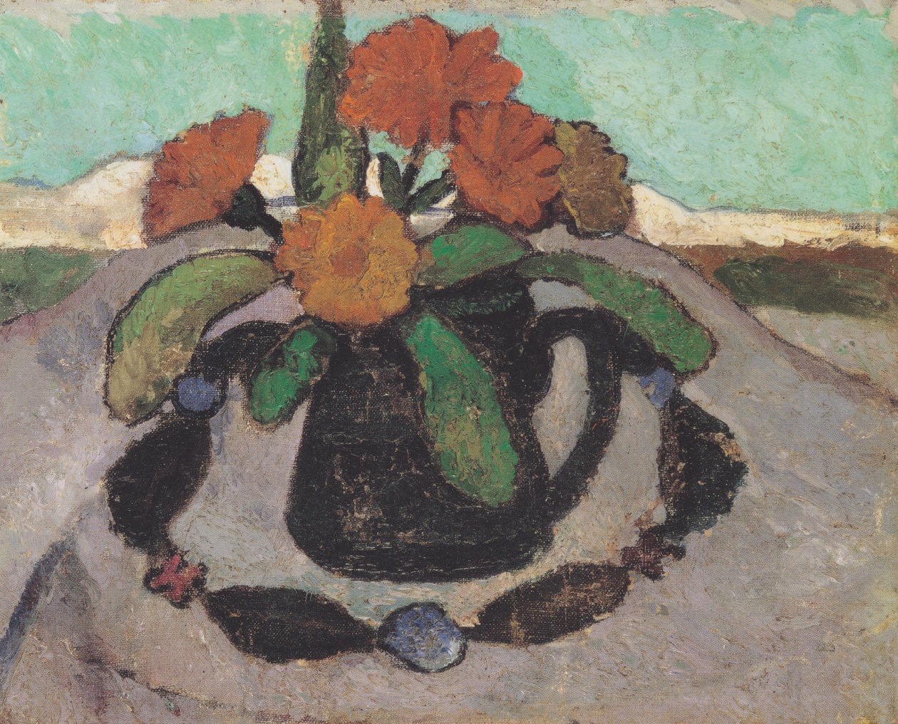 Nature morte avec soucis devant un paysage - Paula Modersohn Becker