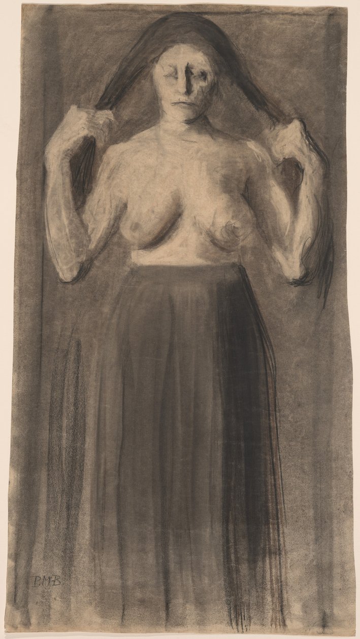 Femme à demi-nue tenant ses cheveux écartés - Paula Modersohn Becker