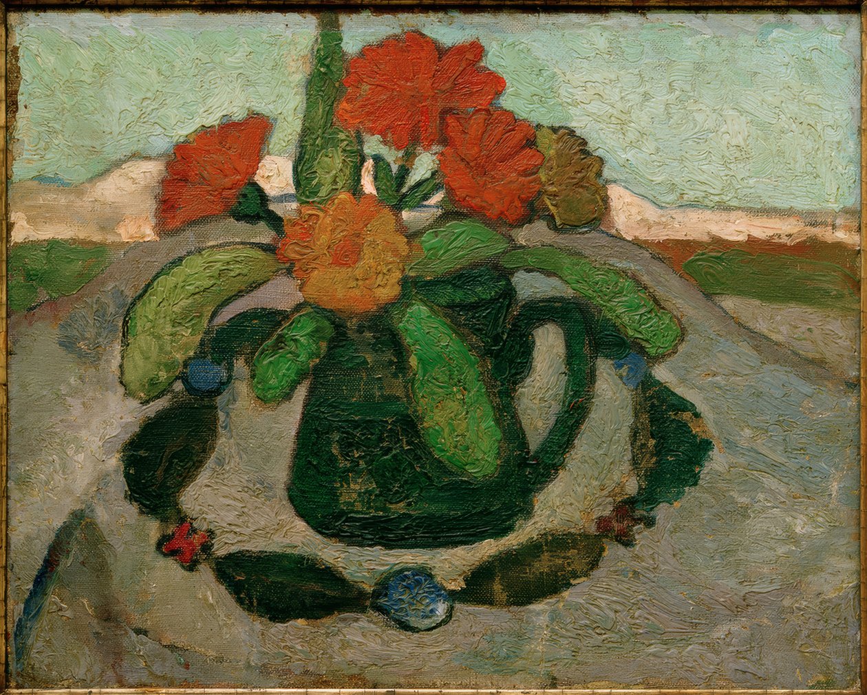 Nature morte avec soucis devant un paysage - Paula Modersohn Becker