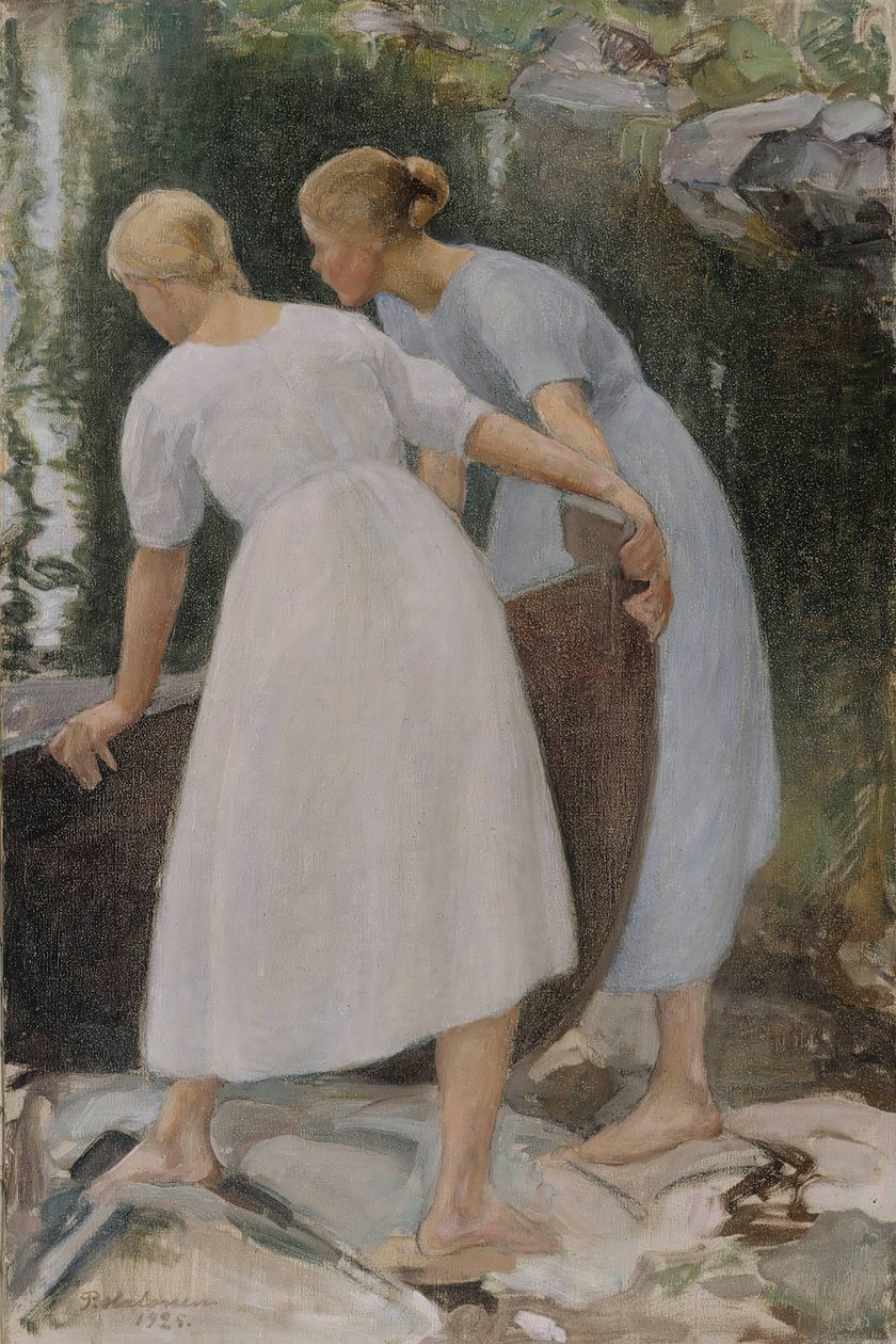 Filles poussant un bateau - Pekka Halonen