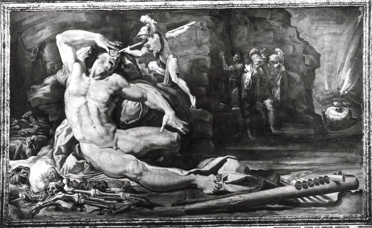Ulysse Aveuglant Polyphème le Cyclope, frise représentant des scènes des Quêtes d