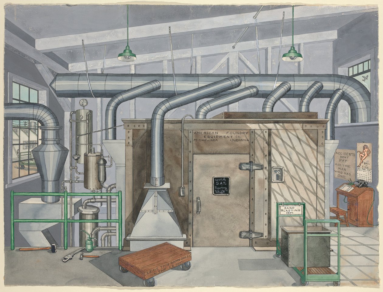 Chambre de sablage extérieur, 1935 - Perkins Harnly