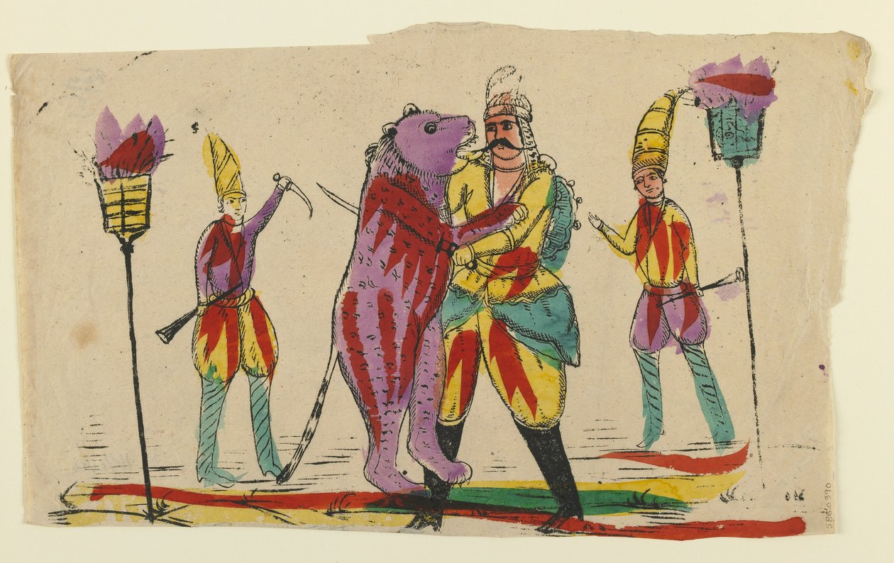 Homme combattant un ours, fin du XIXe siècle - Persian School