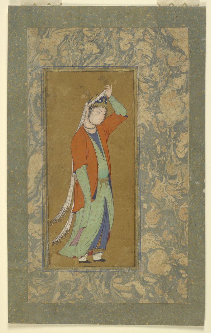 Femme ajustant son aigrette, vers 1590 - Persian School
