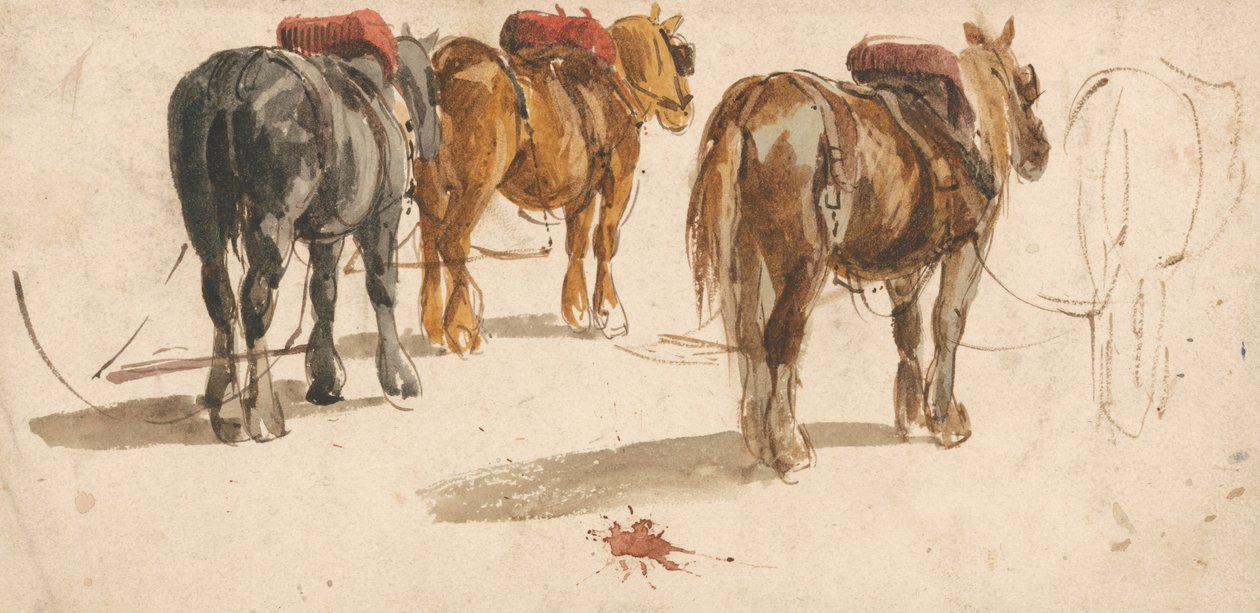 Trois chevaux de trait en harnais - Peter de Wint