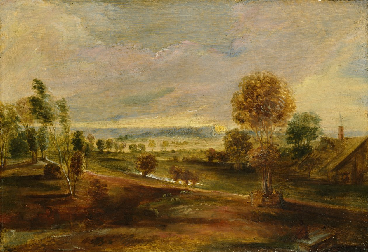 Paysage avec bâtiments de ferme : coucher de soleil, XVIIe siècle - Peter Paul Rubens