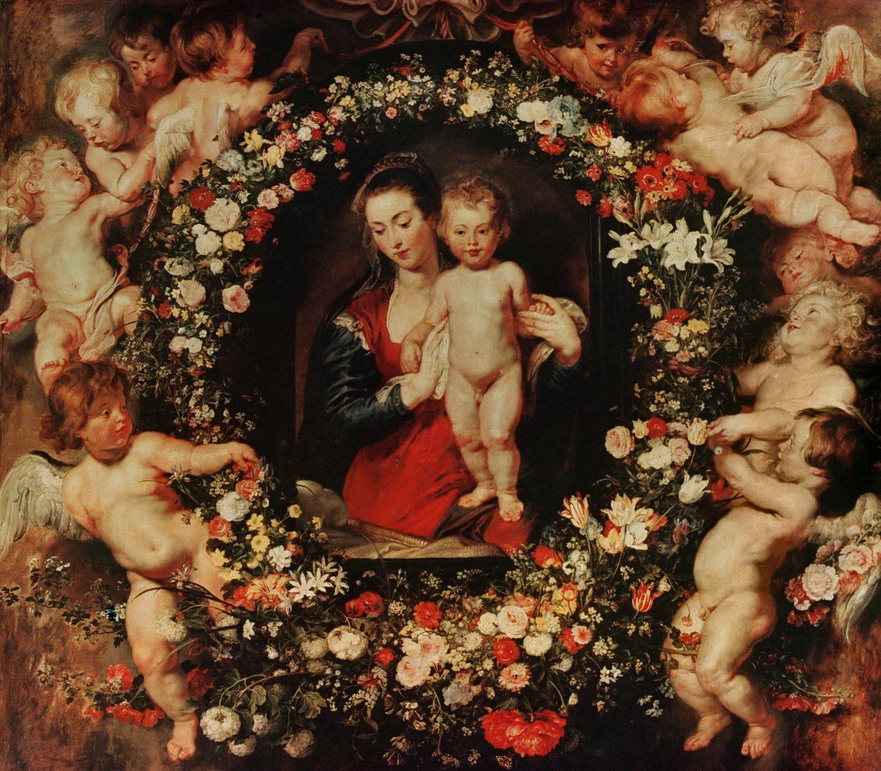 Vierge avec une guirlande de fleurs, vers 1618-20 - Peter Paul Rubens