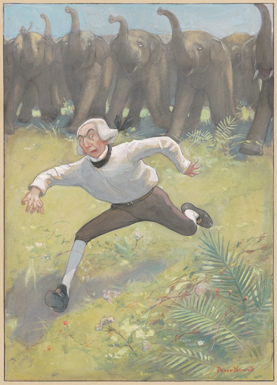 Homme Fuyant des Éléphants - Peter Newell