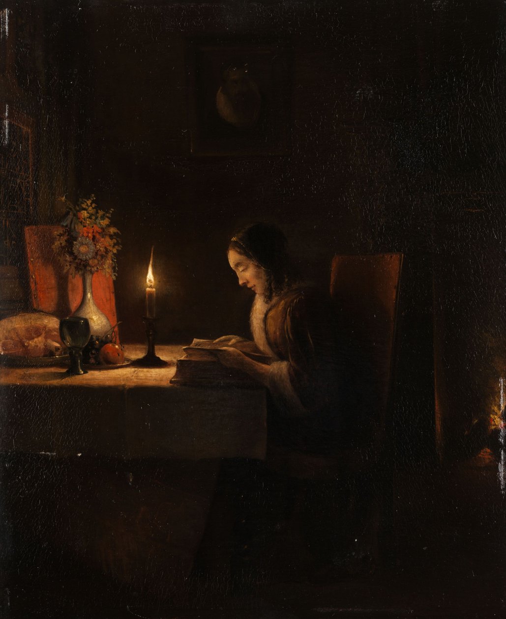 Lecture à la lumière des bougies - Petrus van Schendel