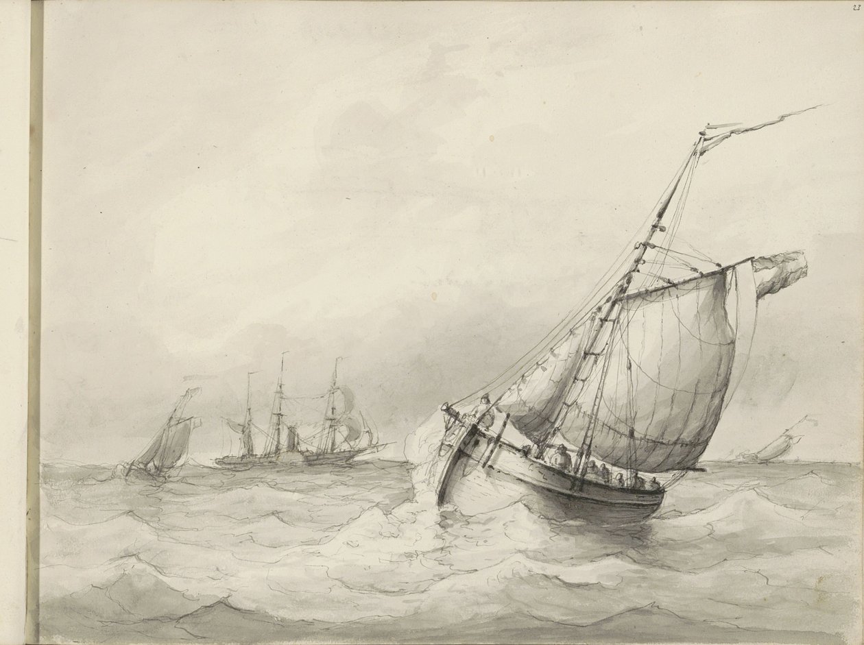 Voiliers en mer - Petrus Johannes Schotel (circle of)