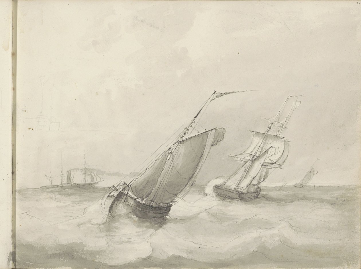 Voiliers en mer - Petrus Johannes Schotel (circle of)