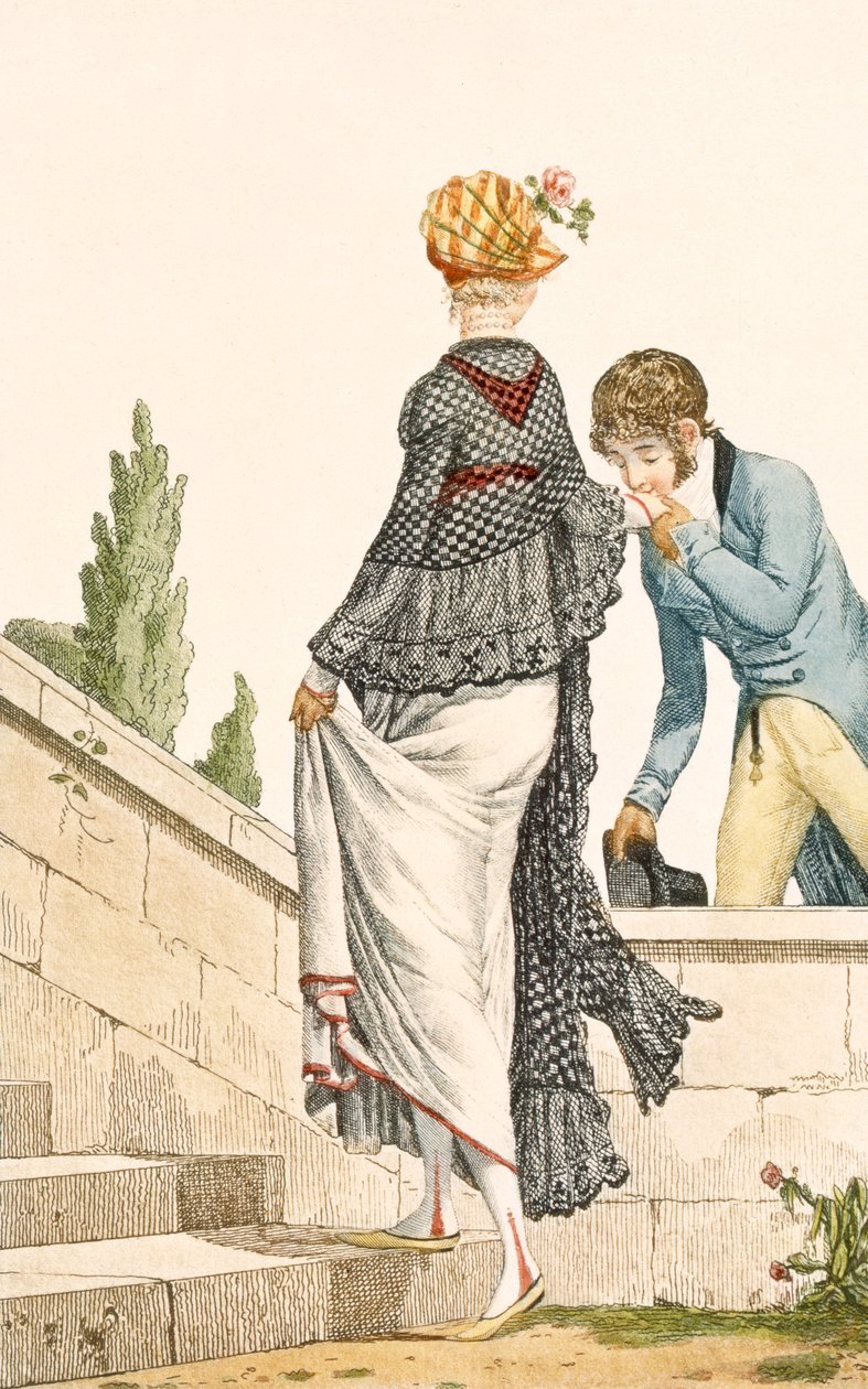 Robe de promenade élégante avec cape à carreaux, illustration de 