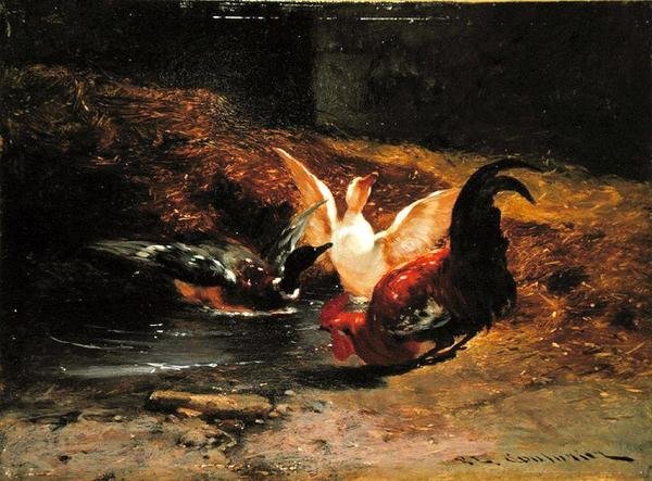 Coq avec deux canards - Philibert Leon Couturier