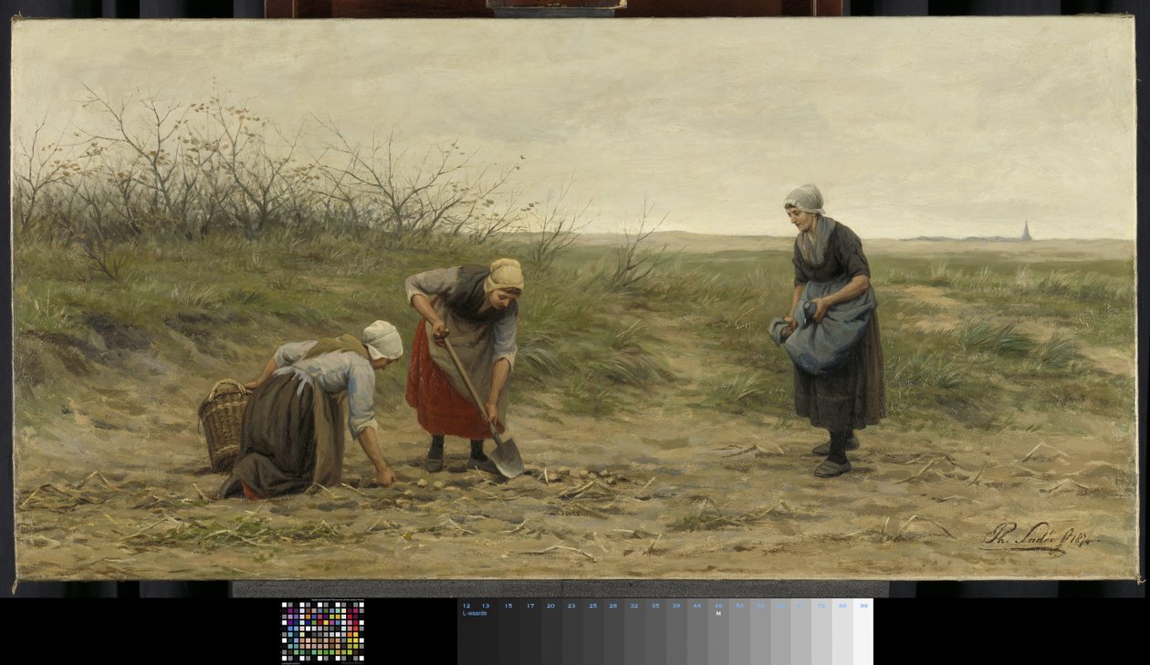 Femmes de Scheveningen vérifiant un champ de pommes de terre récolté - Philip Lodewijk Jacob Frederick Sadee